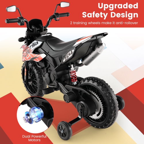 Vélo tout-terrain électrique pour enfants Aprilia de Costway 12 V sous licence avec lumière et musique