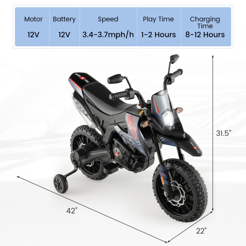 Costway 12V Licensed Aprilia Kids Ride On Motorcycle Electric Dirt Bike with Light & Music