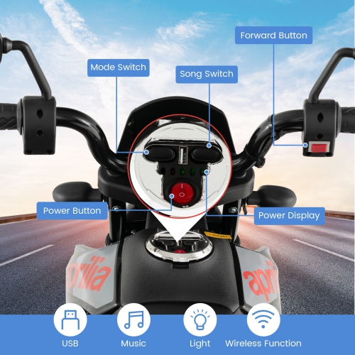 Costway 12V Licensed Aprilia Kids Ride On Motorcycle Electric Dirt Bike with Light & Music