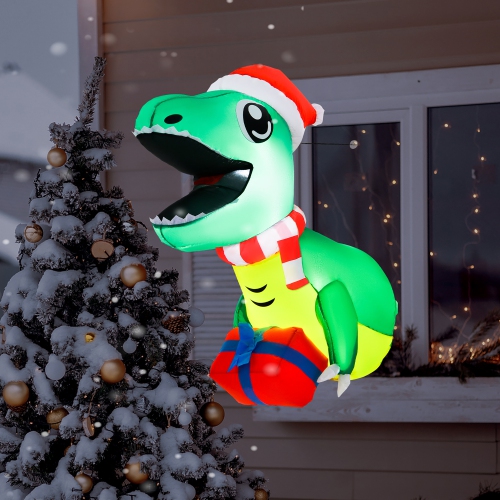 GYMAX  Inflatable Dinosaur Broke Out From Window W/ Built-In Led Lights Indoor Outdoor Party