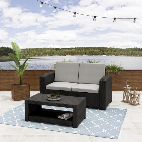 Adelaide 2-Piece Wicker Patio Conversation Set-Black