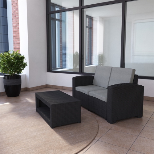 Adelaide 2-Piece Wicker Patio Conversation Set-Black