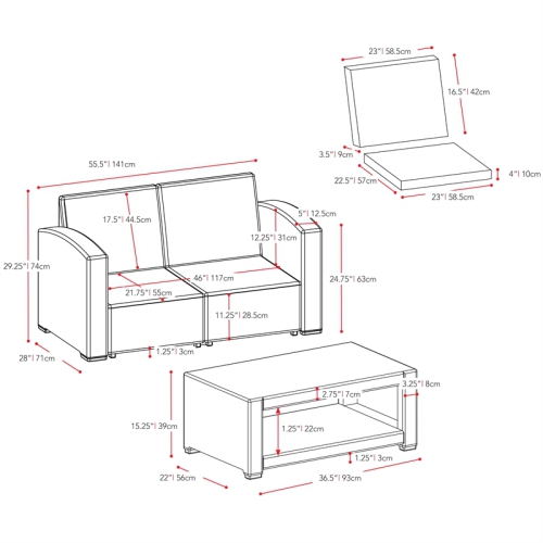 Adelaide 2-Piece Wicker Patio Conversation Set-Black
