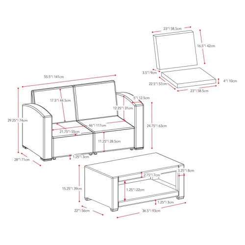 Ensemble de patio de 2 pièces en osier Adelaide - Beige