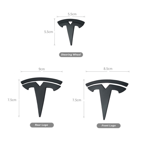 BATTPIT Tesla Model 3 3D Black Tesla Emblem Stickers Decal Ornamentㅣ Tesla Logo x 3