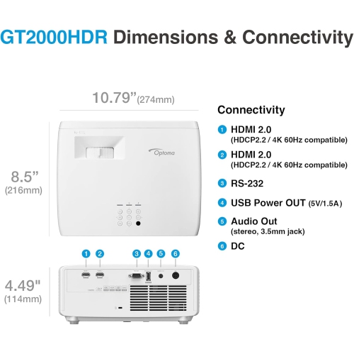 Optoma GT2000HDR Ultra-Compact Short Throw Full HD Home Laser Projector