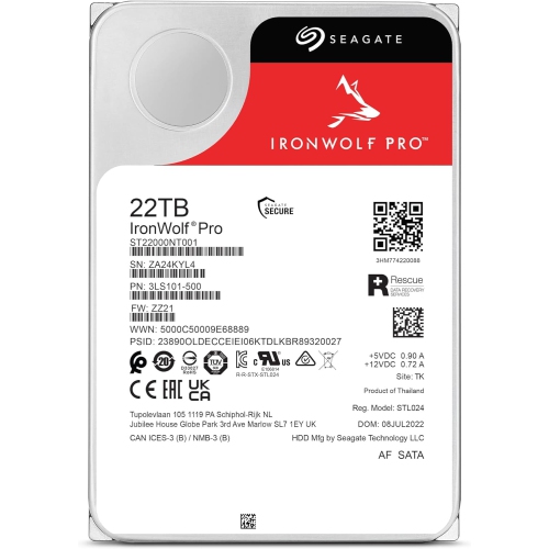 Seagate IronWolf Pro 22TB Enterprise NAS Internal HDD Hard Drive – CMR 3.5 Inch SATA 6Gb/s 7200 RPM 256MB Cache for RAID Network Attached Storage,