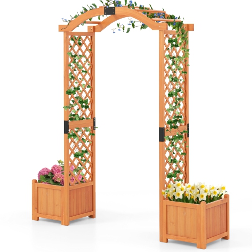 GYMAX  Garden Arbor With Planter Wooden Planter Arch With Trellis