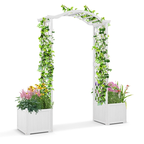 Gymax Garden Arbor with Planter Wooden Planter Arch with Trellis