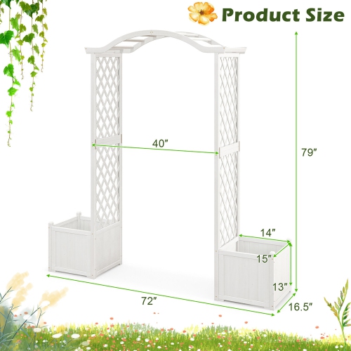 Gymax Garden Arbor with Planter Wooden Planter Arch with Trellis