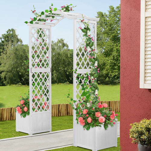 Gymax Garden Arbor with Planter Wooden Planter Arch with Trellis