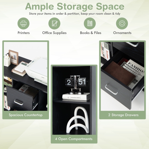 Gymax Rolling Wood File Cabinet w/ 2 Large Drawers & 4 Open Compartments Office Black