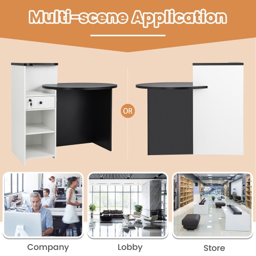 Gymax Front Reception Counter Desk Checkout Office Desk w/Open Shelf & Lockable Drawer