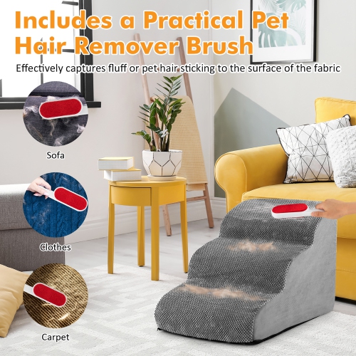 Gymax 3-Tier Foam Dog Ramp Non-Slip Dog Steps Soft Pet Stairs Ladder for High Sofa Bed