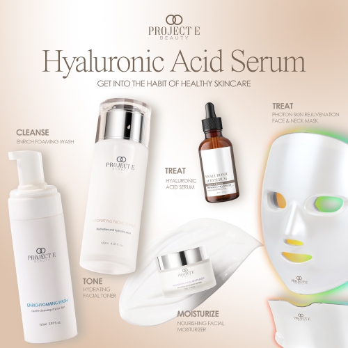Project E Beauty Hyaluronic Acid Serum Anti-Aging with Vitamin C & E, for Unisex, Hydration for the Eyes & Face, 30ml
