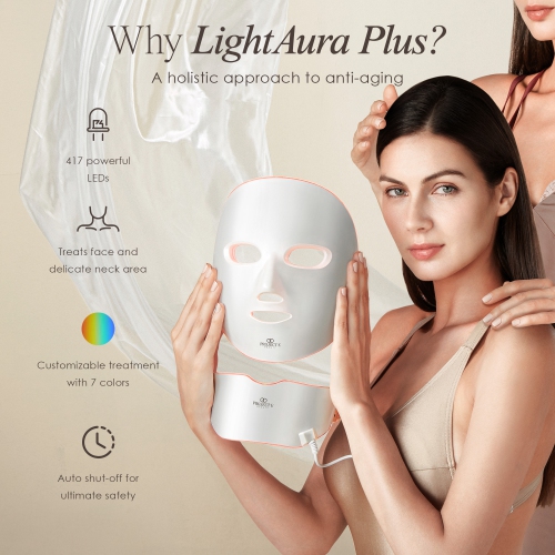 Project E Beauty LightAura Plus | LED Face & Neck Mask | 7 LED Colors | Anti-Aging | Anti-Acne | Reduces Fine Lines & Wrinkles