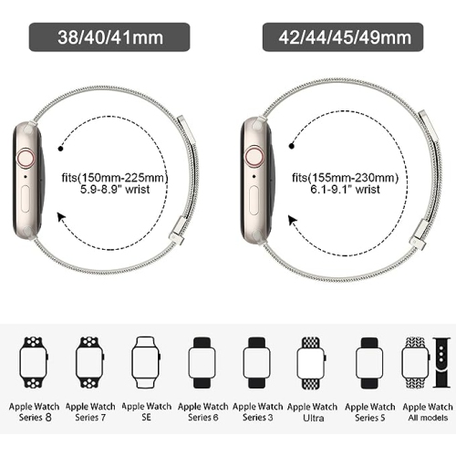 XCRS Metal Stainless Steel Band Compatible with Apple Watch Band 49mm 45mm 44mm 42mm Wrist Band Compatible for iWatch Series 9/8/7/6/SE/SE2/5/4/3/2