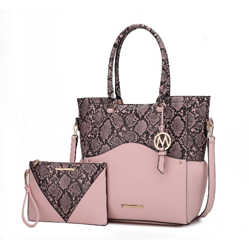 Iris Snake Embossed Vegan Leather Women’s Tote Bag with matching Wristlet  Pouch - 2 pieces by Mia K