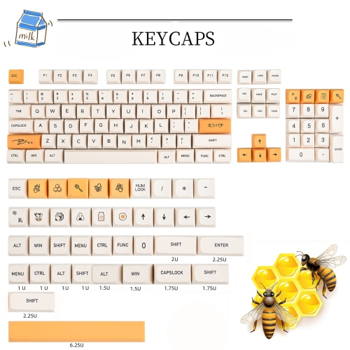 GTSP 140-Key Honey Milk pbt Keycaps XDA 65 Percent TKL for 100 Percent 60% Mechanical Keyboard(Honey Milk-English)