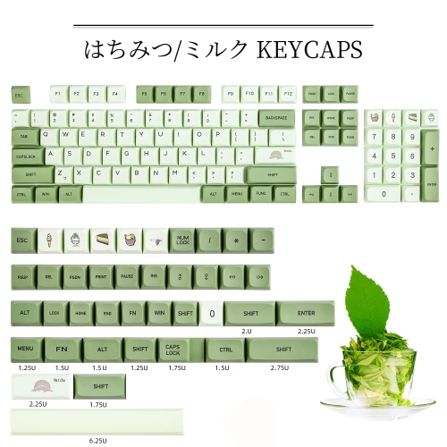 GTSP 124-Key Matcha Keycaps for 65 75 100 Percent 60% Keyboard XDA Keycap Set Dye-Sub for Cherry Mx Gateron Kailh Switch
