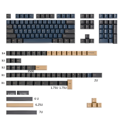 Blue Samurai PBT Keycaps Cherry Profile Dye Sublimation 170-Key Double Shot with 7u/6u Spacebar for 61/64/87/104/108 Cherry Mx Switches Mechanical
