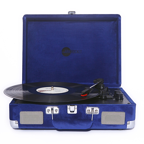 ARKROCKET  Curiosity Bluetooth Turntable Retro Suitcase 3-Speed Record Player With Built-In Speakers-Klein Blue