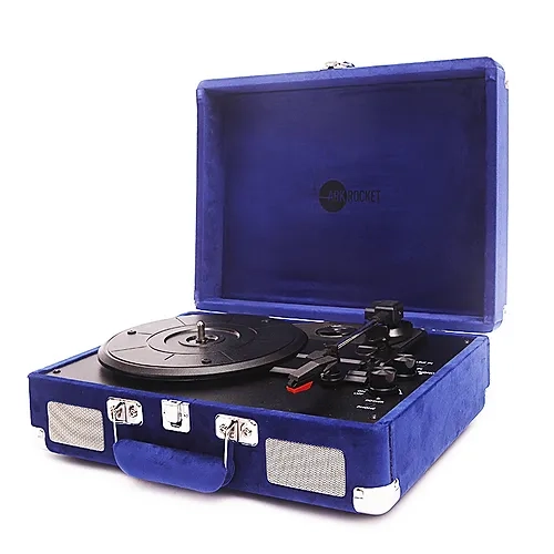 Arkrocket Curiosity Bluetooth Turntable Retro Suitcase 3-Speed Record Player with Built-in Speakers-Klein Blue