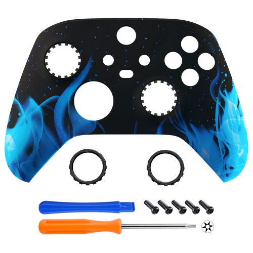 Blue Flame ASR Version Front Housing Shell w/Accent Rings for Xbox Series X/S Controller, Custom Soft Touch Cover Faceplate for Xbox Core Controller
