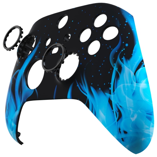 Blue Flame ASR Version Front Housing Shell w/Accent Rings for Xbox Series X/S Controller, Custom Soft Touch Cover Faceplate for Xbox Core Controller