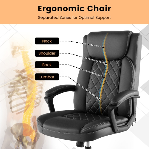 Costway Adjustable Office Desk Chair Ergonomic Executive Chair with Padded Headrest Armrest