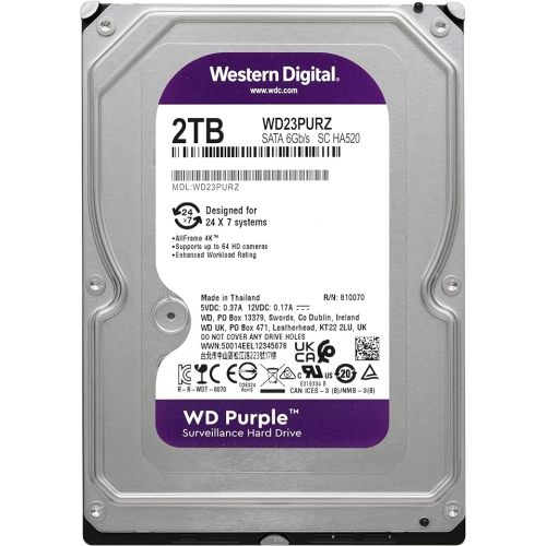 Western Digital 2TB WD Purple Surveillance Internal Hard Drive HDD - SATA 6 Gb/s, 64 MB Cache, 3.5" - WD23PURZ