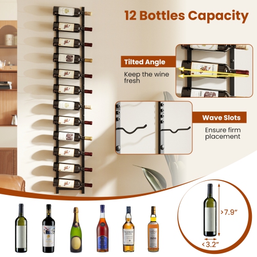Gymax 12 Bottles Wall Mounted Wine Rack Metal Wine Display Holder Organizer