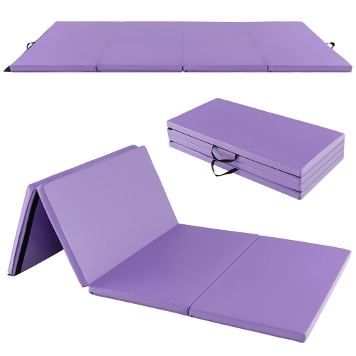 GYMAX  8' X 4' X 2" Folding Gymnastics Mat Tumbling Exercise Pu Leather Cover for Yoga In Purple