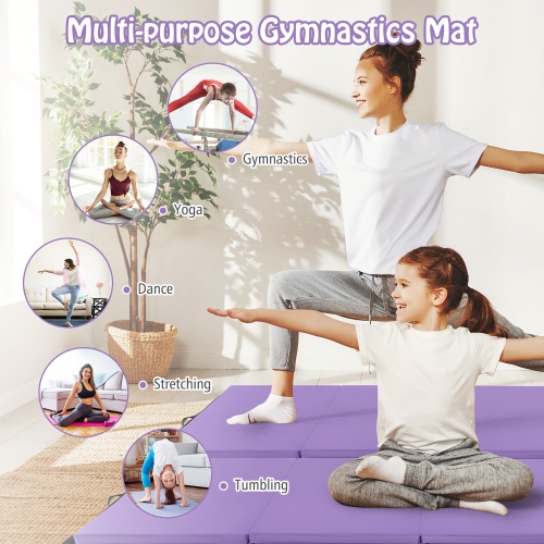 Gymax 8' x 4' x 2'' Folding Gymnastics Mat Tumbling Exercise PU Leather Cover for Yoga Purple