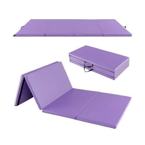Gymax 8' x 4' x 2'' Folding Gymnastics Mat Tumbling Exercise PU Leather Cover for Yoga Purple