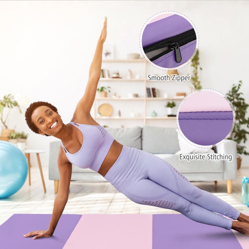 Gymax 8' x 4' x 2'' Folding Gymnastics Mat Tumbling Exercise PU Leather Cover for Yoga Pink
