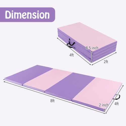 Gymax 8' x 4' x 2'' Folding Gymnastics Mat Tumbling Exercise PU Leather Cover for Yoga Pink
