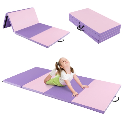 Gymax 8' x 4' x 2'' Folding Gymnastics Mat Tumbling Exercise PU Leather Cover for Yoga Pink