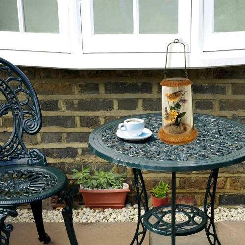 10.5" LED Lighted Solar Powered Outdoor Garden Lantern with Flowers