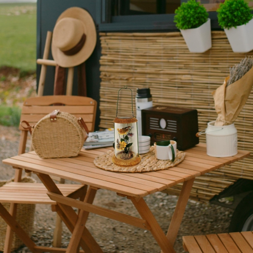 10.5" LED Lighted Solar Powered Outdoor Garden Lantern with Flowers