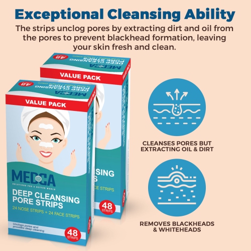 MEDca Deep Cleansing Blackhead Pore Strips - Pack of 96 Peel - Off Blackhead Remover and Pore Unclogging Strips for Nose and Face, Chin, Forehead &