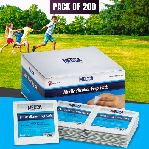 MEDca Alcohol Prep Pads, Sterile, Medium, 2-Ply Pack of 200