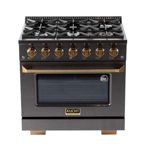 KUCHT  Gemstone Professional 36 In. 5.2 Cu. Ft. Propane Gas Range With Sealed Burners And Convection Oven In Titanium Stainless Steel Kucht 36" Range for our brand new kitchen