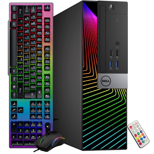 Refurbished Dell Optiplex SFF RGB Desktop Computer PC, Intel Hexa-Core i5-8500 (up to 4.10 GHz), 32GB DDR4 RAM, 512 GB NVMe SSD, Dual Monitor