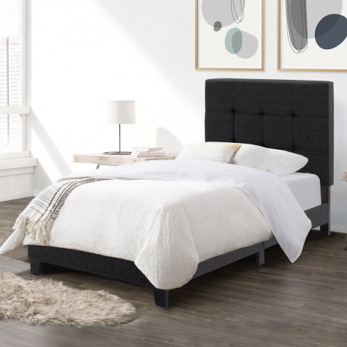 CorLiving Ellery Black Fabric Tufted Bed, Single
