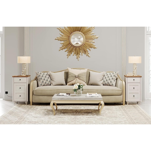 Ensemble WAMPAT de 2 tables d'extrémité avec station de chargement, tables de chevet en bois avec tiroir et armoire de rangement, tables d'appoint