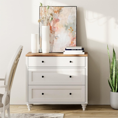 WAMPAT  Dresser for Bedroom \w 3 Drawers, White Kids Dressers \w Wide Chest Of Drawers, Modern Wooden Closet Storage Organizer, Samll Dressers For