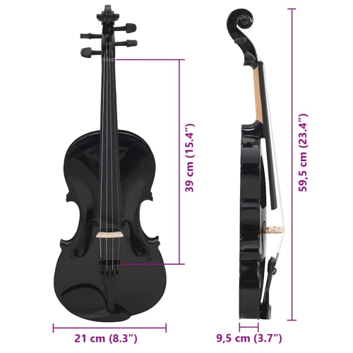 vidaXL Violin Full Set with Bow and Chin Rest Black 4/4