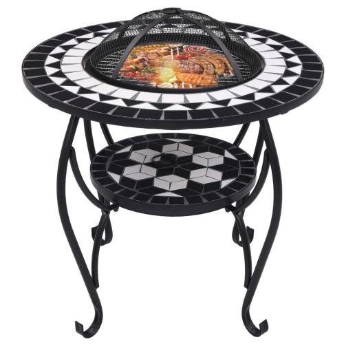 vidaXL Mosaic Fire Pit Table Black and White 26.8" Ceramic