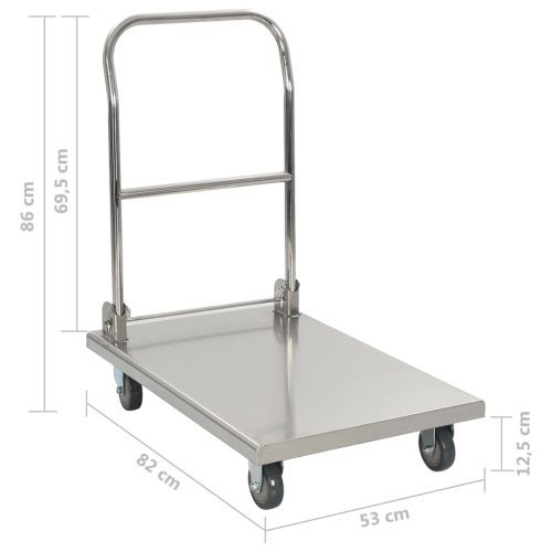 vidaXL Platform Wagon Silver 82x53x86 cm Stainless Steel